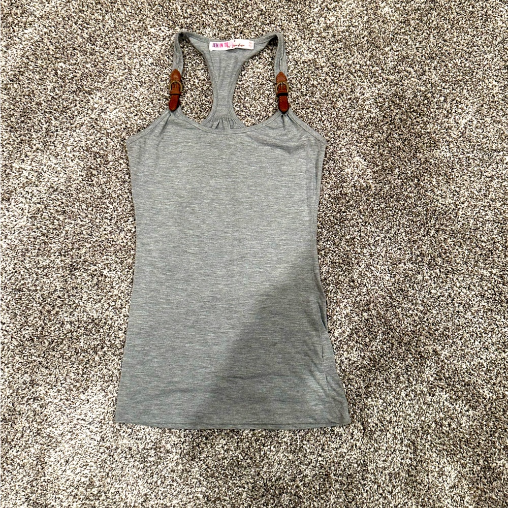 Women’s/Juniors Tank. Gray size Small soft fitted with brown buckles